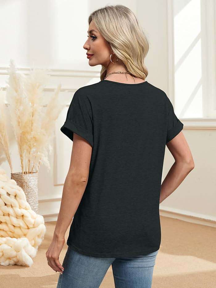 T Shirts Short Sleeve V Neck Tees Womens Tops Beach Vacation Fashion Clothes 2026 Casual Summer Spring Fall Outfits - Image 3