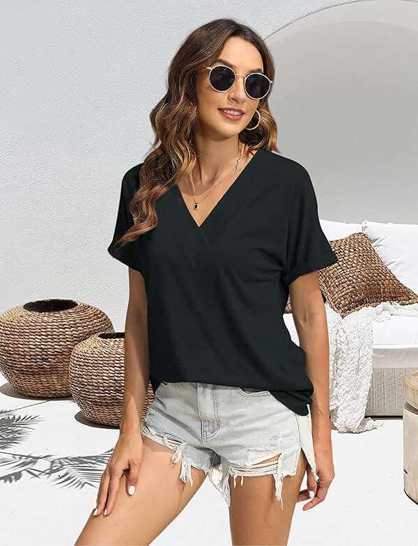 T Shirts Short Sleeve V Neck Tees Womens Tops Beach Vacation Fashion Clothes 2026 Casual Summer Spring Fall Outfits - Image 5