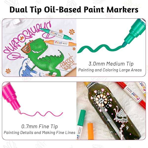 KERIFI Oil Based Paint Markers, 12 Colors Dual Tip Waterproof Outdoor Paint Pens, Quick-Dry, Permanent Markers for Metal Glass Wood Rock Painting Fabric Tire Plastic Canvas Ceramic DIY Art Craft - Image 4