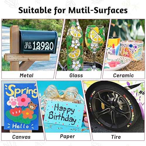 KERIFI Oil Based Paint Markers, 12 Colors Dual Tip Waterproof Outdoor Paint Pens, Quick-Dry, Permanent Markers for Metal Glass Wood Rock Painting Fabric Tire Plastic Canvas Ceramic DIY Art Craft - Image 5