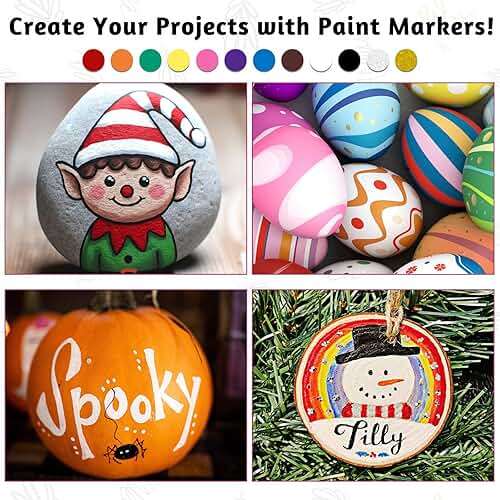 KERIFI Oil Based Paint Markers, 12 Colors Dual Tip Waterproof Outdoor Paint Pens, Quick-Dry, Permanent Markers for Metal Glass Wood Rock Painting Fabric Tire Plastic Canvas Ceramic DIY Art Craft - Image 6