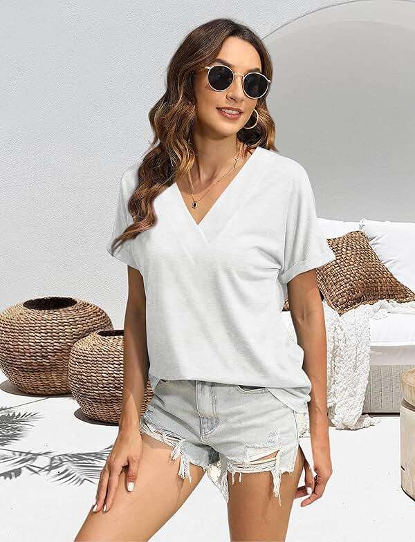 T Shirts Short Sleeve V Neck Tees Womens Tops Beach Vacation Fashion Clothes 2026 Casual Summer Spring Fall Outfits - Image 5