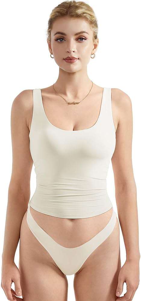 SUUKSESS Women Scoop Neck Tank Top Summer Sleeveless Going Out Double Lined Basic Tops - Image 1