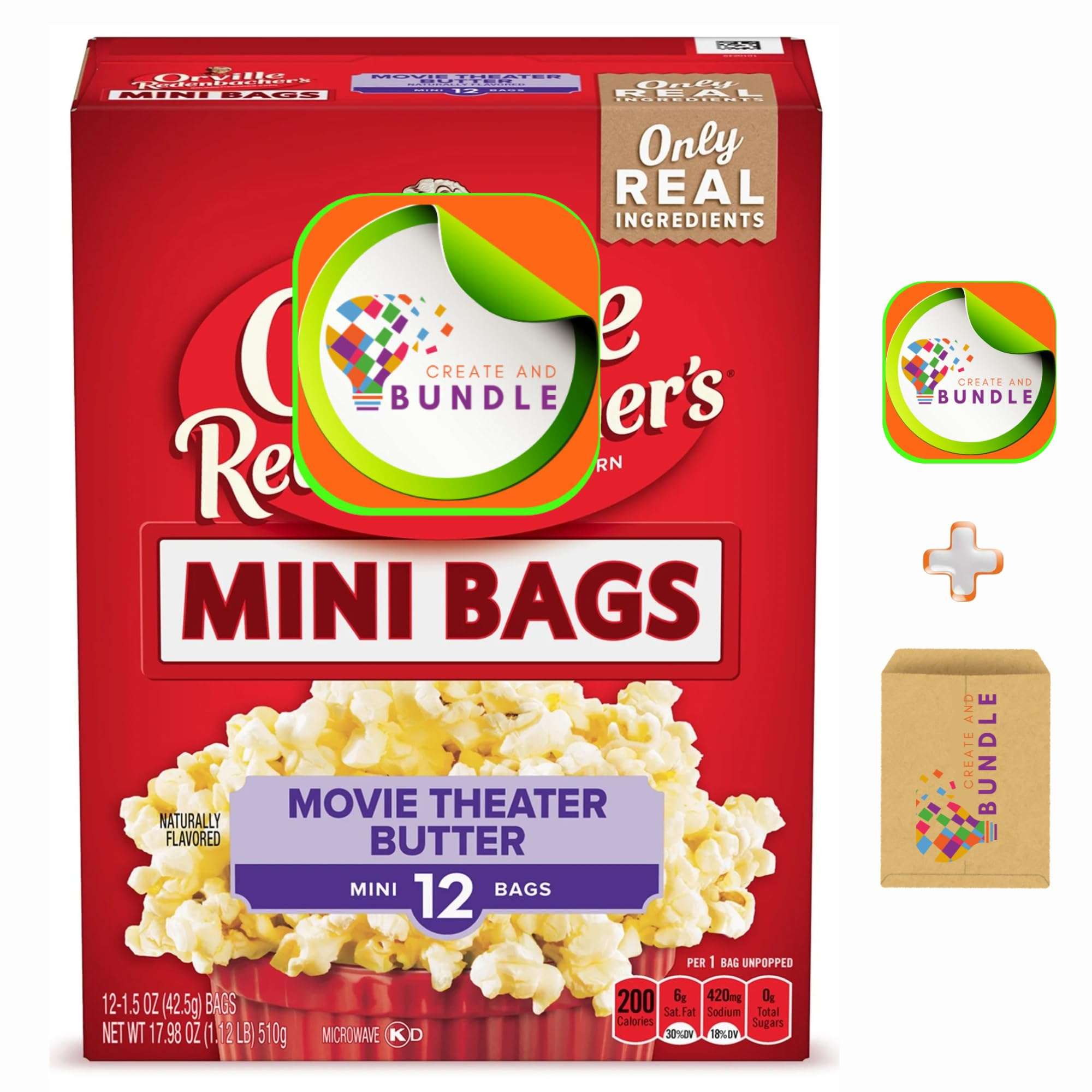 Movie Theater Butter Microwave Popcorn, Mini Bags, 1.5 oz, 12 Count - Gluten-Free, No Artificial Flavors + Create Sticker - Image 1