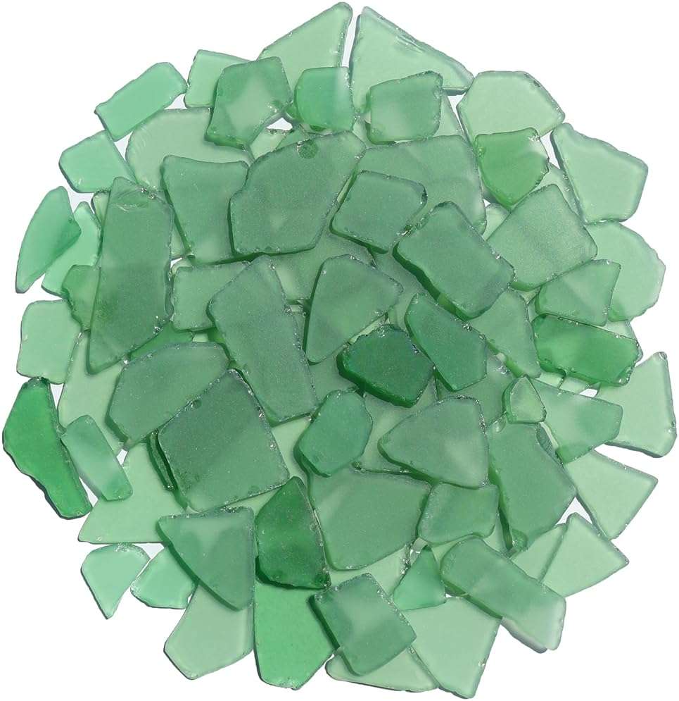 QYGL Sea Glass for Crafts - 14oz Green Frosted Seaglass Pieces - Vase Filler and Aquarium Ornament, DIY Craft Supplies for Art, Beach Weddings, and Home Decor - Image 1