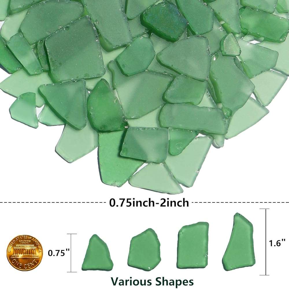 QYGL Sea Glass for Crafts - 14oz Green Frosted Seaglass Pieces - Vase Filler and Aquarium Ornament, DIY Craft Supplies for Art, Beach Weddings, and Home Decor - Image 2