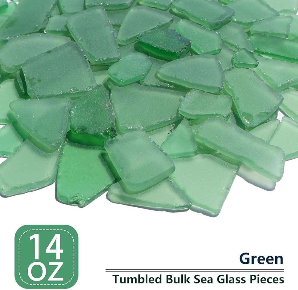 QYGL Sea Glass for Crafts - 14oz Green Frosted Seaglass Pieces - Vase Filler and Aquarium Ornament, DIY Craft Supplies for Art, Beach Weddings, and Home Decor - Image 3