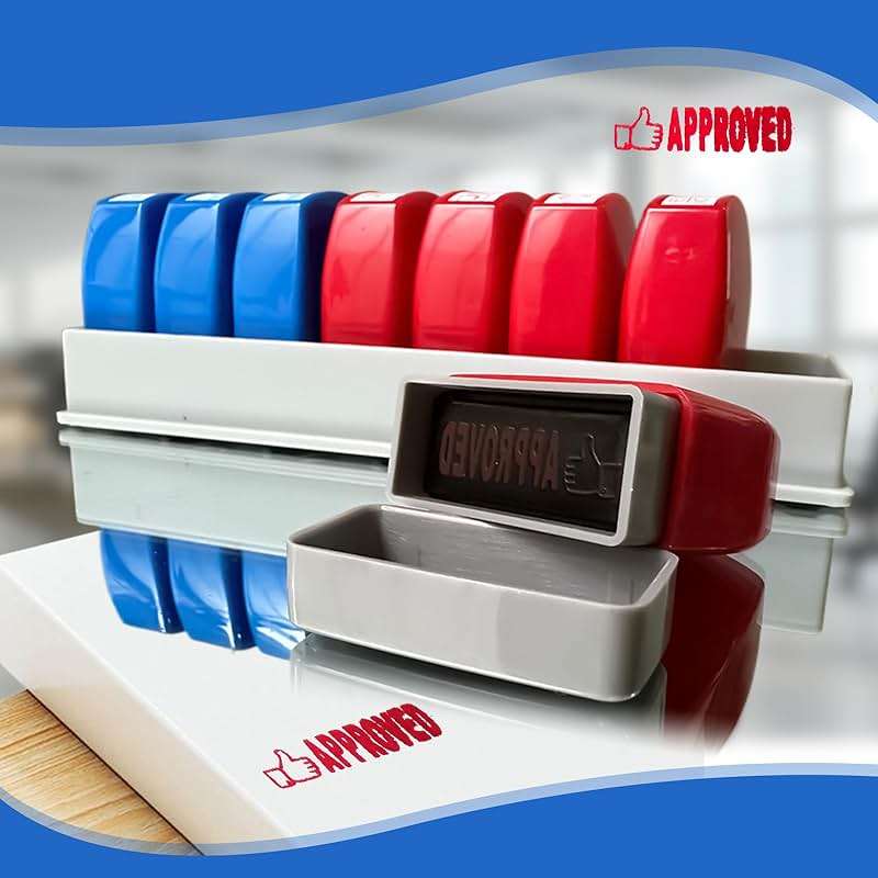 8PCS Office Stamps Set, Paid Scanned Approved Copy Faxed Completed Entered Return to Sender Message Stamp with Storage Tray, Rubber Business Stamp in Red and Blue Ink, Account Finance Staff Supplies - Image 4