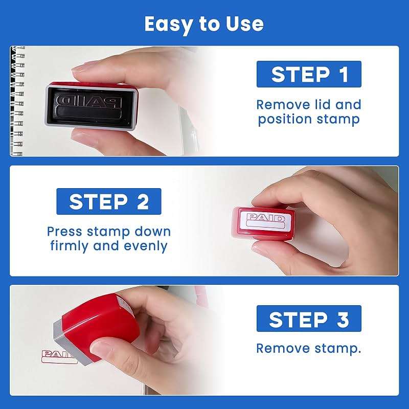 8PCS Office Stamps Set, Paid Scanned Approved Copy Faxed Completed Entered Return to Sender Message Stamp with Storage Tray, Rubber Business Stamp in Red and Blue Ink, Account Finance Staff Supplies - Image 5