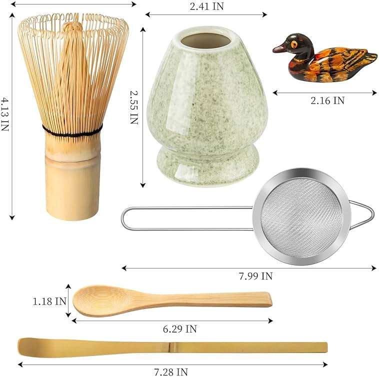 Matcha Whisk Set, Matcha Making Kit Whisk (Chasen Holder), Ceramic Whisk Holder (Mottled Green), Bamboo Scoop, Powder Starter Sifter, Spoon Japanese Tea Tools For Ceremony Gift - Image 2