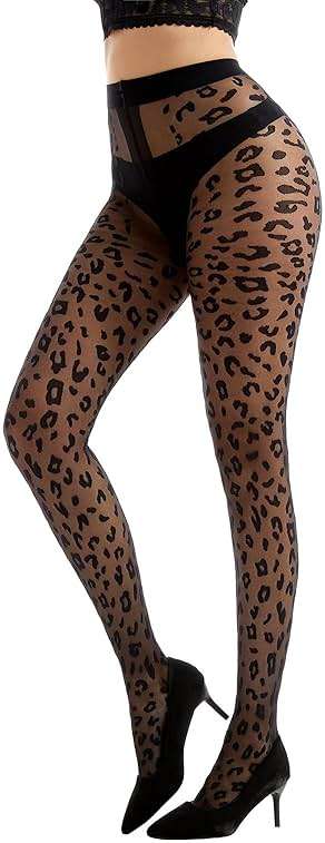 Viyongan Patterned Tights for Women High Waist Pantyhose Black Sheer Stockings 15D - Image 1