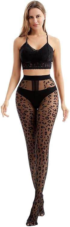 Viyongan Patterned Tights for Women High Waist Pantyhose Black Sheer Stockings 15D - Image 2