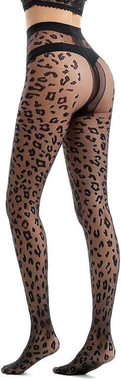Viyongan Patterned Tights for Women High Waist Pantyhose Black Sheer Stockings 15D - Image 6