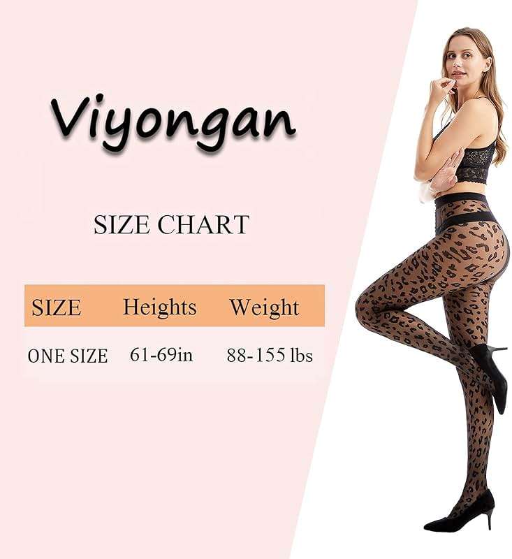 Viyongan Patterned Tights for Women High Waist Pantyhose Black Sheer Stockings 15D - Image 7