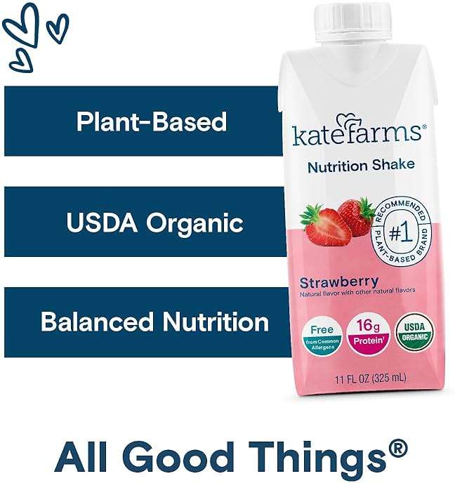 KATE FARMS Organic Nutrition Shake, Strawberry, 16g Protein, 27 Vitamins and Minerals, Meal Replacement, 11 oz (12 Pack) - Image 5