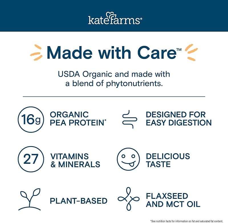 KATE FARMS Organic Nutrition Shake, Strawberry, 16g Protein, 27 Vitamins and Minerals, Meal Replacement, 11 oz (12 Pack) - Image 7