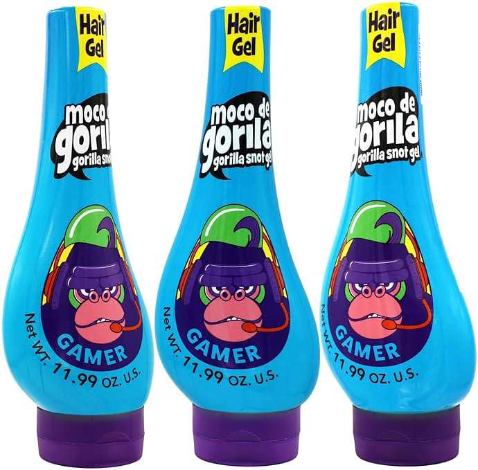 Moco de Gorila Gamer Hair Styling Gel, Long-Lasting Hold, Reactivatable with Water, 11.92 Oz Squeezable Bottles (Pack of 3) - Image 1