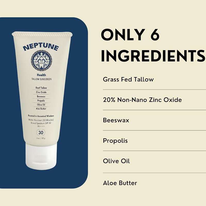Neptune Non-Toxic Sunscreen - Grass Fed Beef Tallow, Zinc Oxide Mineral Based Sunscreen with Propolis for Skin Healing and Moisturization - Image 3
