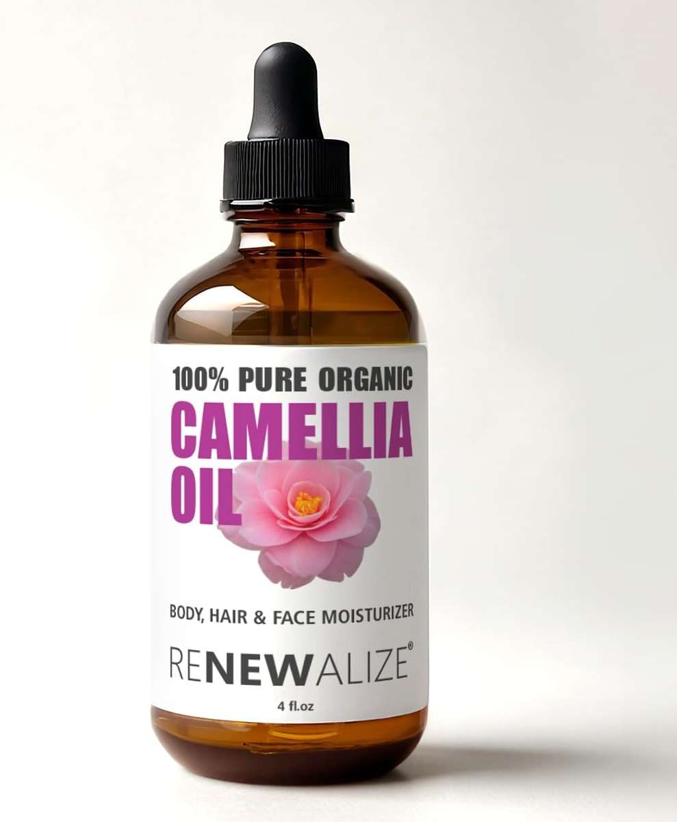 Renewalize ORGANIC CAMELLIA SEED OIL Skin Moisturizer | Unrefined Cold Pressed 100 Percent Pure | Large 4 fl oz bottle | Moisturizing Oil for Hair Face Skin and Body - Image 1