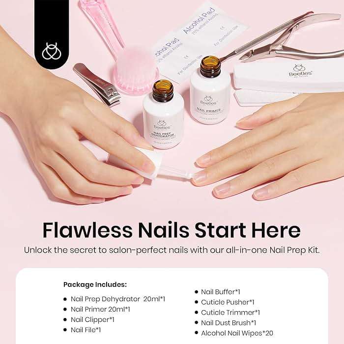 Beetles Nail Prep Kit Nail Dehydrator and Primer Nail Care Tool Kit 20ml Large Capacity Acid-Free & Hema-Free Dehydrate Bond Primer with Manicure Tools for Acrylic Nail Gifts for Women - Image 2