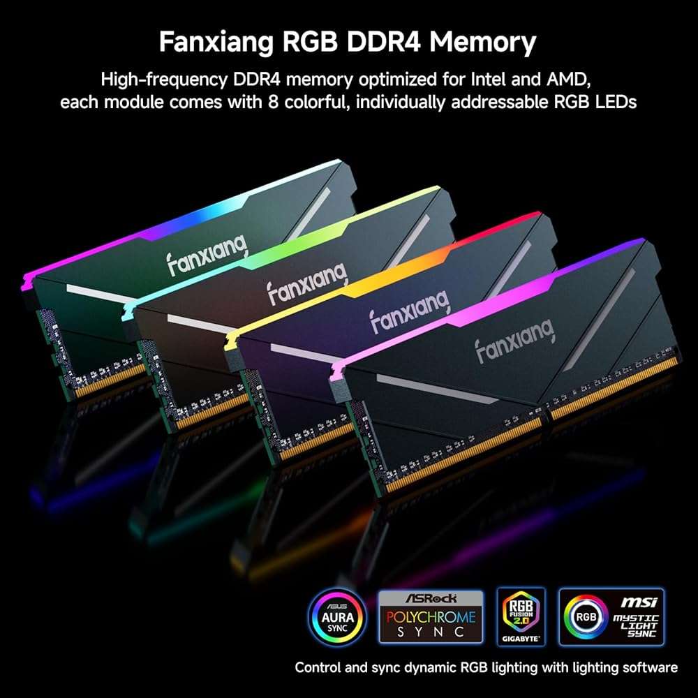fanxiang RGB DDR4 RAM 32GB (2x16GB) 3200MHz CL16 V1.35, Desktop Gaming Machine Overclocking Memory, Intel XMP 2.0 & AMD Compatible - Black - Image 3