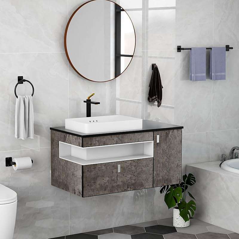 Matte Black Bathroom Accessories Set, KLJKPA 4 Pieces Bathroom Hardware Set, 24 inch Towel Bar, Towel Racks for Bathroom, Robe Towel Hooks, Toilet Paper Holder Wall Mounted - Image 2