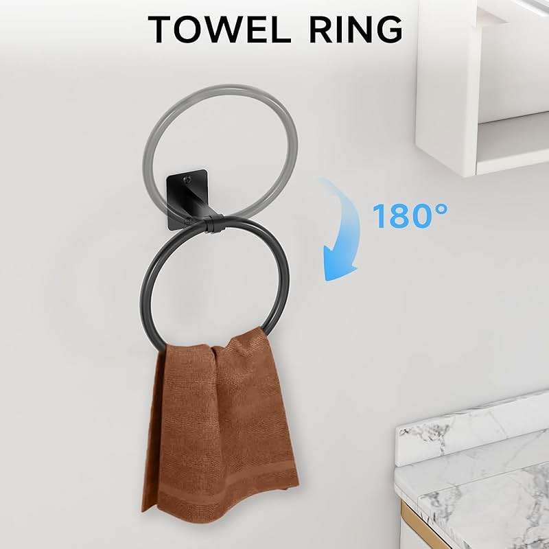 Matte Black Bathroom Accessories Set, KLJKPA 4 Pieces Bathroom Hardware Set, 24 inch Towel Bar, Towel Racks for Bathroom, Robe Towel Hooks, Toilet Paper Holder Wall Mounted - Image 4