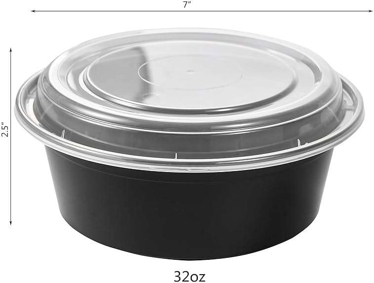 Jaluxing 32 oz 50 ct Round Meal Prep Containers with Lids Plastic Food Storage Lunch Plan To Go Box Disposable Take Out Bowls BPA Free Durable Stackable Microwave Freezer Safe (Formerly FULING) - Image 3
