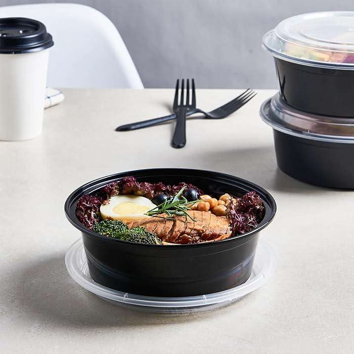 Jaluxing 32 oz 50 ct Round Meal Prep Containers with Lids Plastic Food Storage Lunch Plan To Go Box Disposable Take Out Bowls BPA Free Durable Stackable Microwave Freezer Safe (Formerly FULING) - Image 5