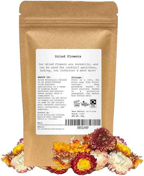 Food Grade Dried Mixed Flowers | 20+ Flowers | 100% Natural | Dried Flowers | Cocktail Toppers | for Garnishing Cocktails, Cake Decoration, Tea Infusions | 20 Grams, 0.7 oz | Drink Botanicals Ireland - Image 3