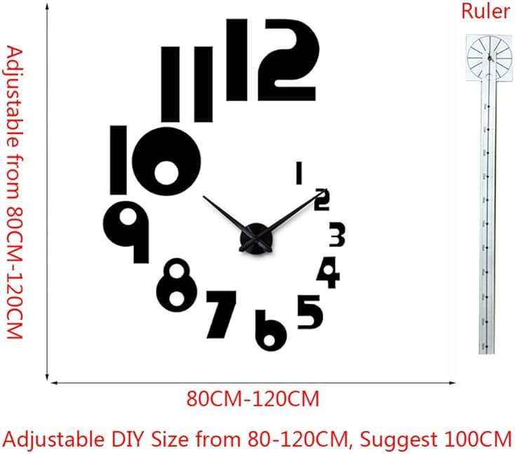 LOZMOM DIY 3D Wall Clock Large Frameless Watch Mirror Surface Wall Art Clock for Living Room Bedroom Office Hotel Wall Decoration (DIYL189-Black) - Image 2