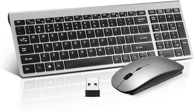 Wireless Keyboard and Mouse Combo, Compact Quiet Wireless Keyboard and Mouse Set 2.4G Ultra-Thin Sleek Design for Windows, Computer, Desktop, PC, Notebook, Laptop-Grey - Image 1