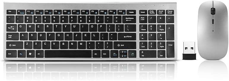 Wireless Keyboard and Mouse Combo, Compact Quiet Wireless Keyboard and Mouse Set 2.4G Ultra-Thin Sleek Design for Windows, Computer, Desktop, PC, Notebook, Laptop-Grey - Image 2