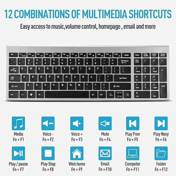 Wireless Keyboard and Mouse Combo, Compact Quiet Wireless Keyboard and Mouse Set 2.4G Ultra-Thin Sleek Design for Windows, Computer, Desktop, PC, Notebook, Laptop-Grey - Image 3