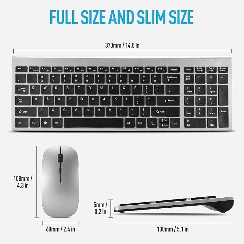 Wireless Keyboard and Mouse Combo, Compact Quiet Wireless Keyboard and Mouse Set 2.4G Ultra-Thin Sleek Design for Windows, Computer, Desktop, PC, Notebook, Laptop-Grey - Image 4