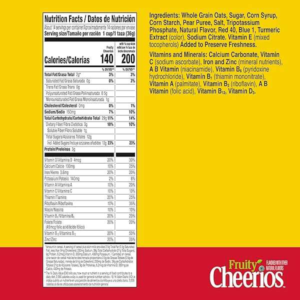 Fruity Cheerios, Heart Healthy Cereal with Whole Grain Oats, Gluten Free, Family Size, 18.4 oz - Image 2