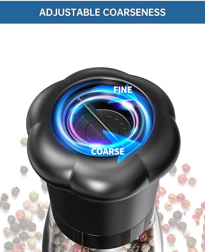 CIRCLE JOY Premium Manual Salt and Pepper Grinder Set, Refillable Salt and Pepper Shakers with Ceramic Blades, Adjustable Coarseness and BPA-free 180ml Glass Container, Tall Black White - Image 3