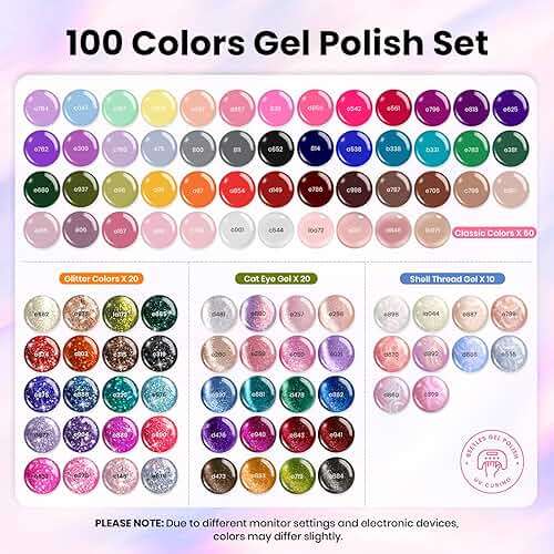 Beetles Gel Nail Polish Set, 119 PCS 100 Colors Nail Gel Polish Kit with Base, Glossy Matte Glitter Top Coat, Nail Nook Pearl Cat Eye White Red Pink Nude Colors, Soak Off UV LED Home Manicure - Image 3