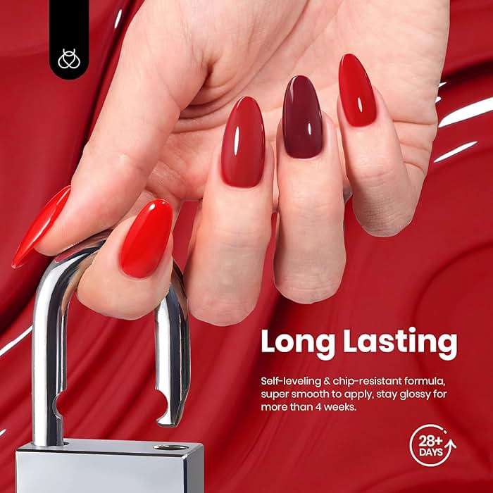 Beetles Red Gel Nail Polish Set-15ML 6 Colors Shimmer Bloody Wine Burgundy Gel Polish Kit Soak Off UV Full Size Nail Art Salon Design DIY Gift for Women Colorful Bottle - Image 4
