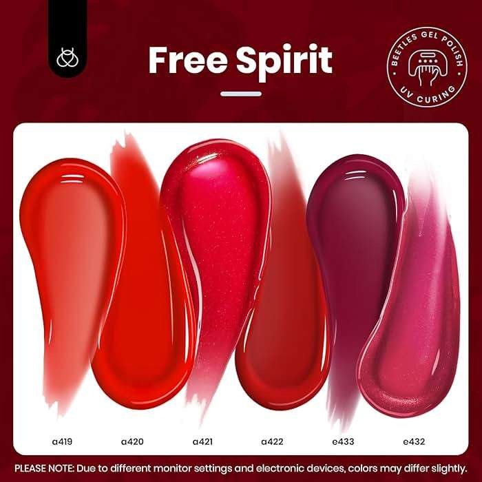 Beetles Red Gel Nail Polish Set-15ML 6 Colors Shimmer Bloody Wine Burgundy Gel Polish Kit Soak Off UV Full Size Nail Art Salon Design DIY Gift for Women Colorful Bottle - Image 5