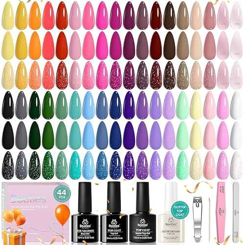 beetles Gel Polish Set Vivid Seasons - Spring Gel Nail Polish Set 36 Colors Pink Yellow Green Purple Jelly Shades 45pcs with Base & Top Coat UV LED Soak Off DIY Salon Summer Gift for Women & Girls - Image 1