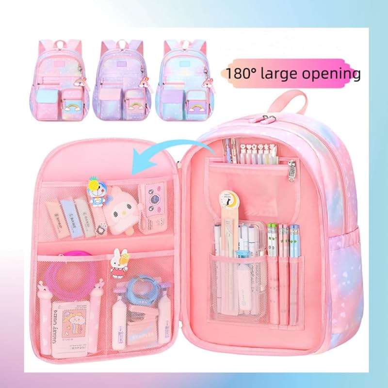 Kids Backpack for Girls Girls Backpack Rainbow School Bag for Elementary Primary School With Pen Bag -16inch Purple - Image 3