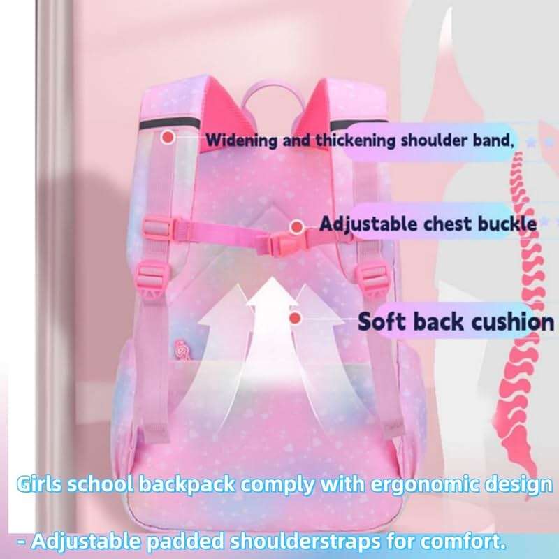 Kids Backpack for Girls Girls Backpack Rainbow School Bag for Elementary Primary School With Pen Bag -16inch Purple - Image 5