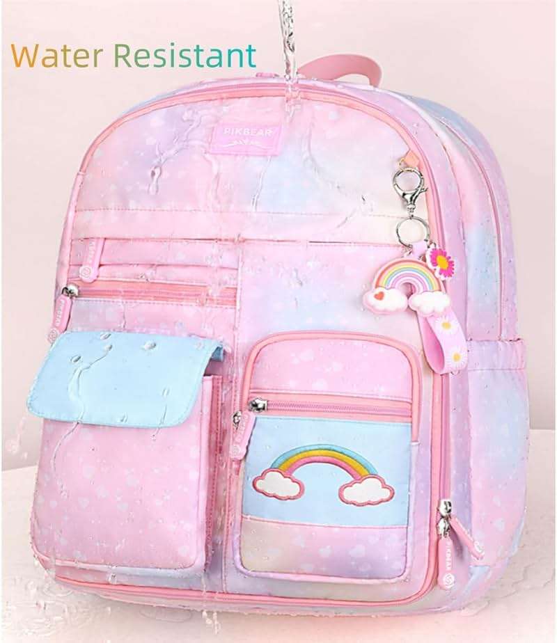 Kids Backpack for Girls Girls Backpack Rainbow School Bag for Elementary Primary School With Pen Bag -16inch Purple - Image 7