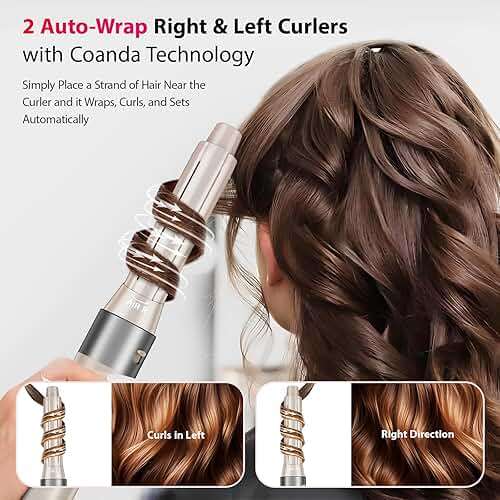 Hair Dryer 5 in 1 Hot Air Brush - 110,000 RPM High-Speed Negative Ionic Blow Dryer for Fast Drying, Multi-Styler with Auto-Wrap Curlers, Straightening Volumizing Combing Hair Styler, Multi Oval Brush - Image 4