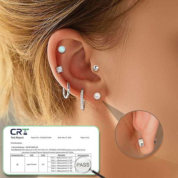 Surgical Steel Flat Back Earrings Set for Multiple Piercing Sensitive Ears,Sterling Silver Hypoallergenic Small Cartilage Huggie Hoop Earrings Titanium Tiny CZ Pearl Opal Stud Earrings for Women - Image 2