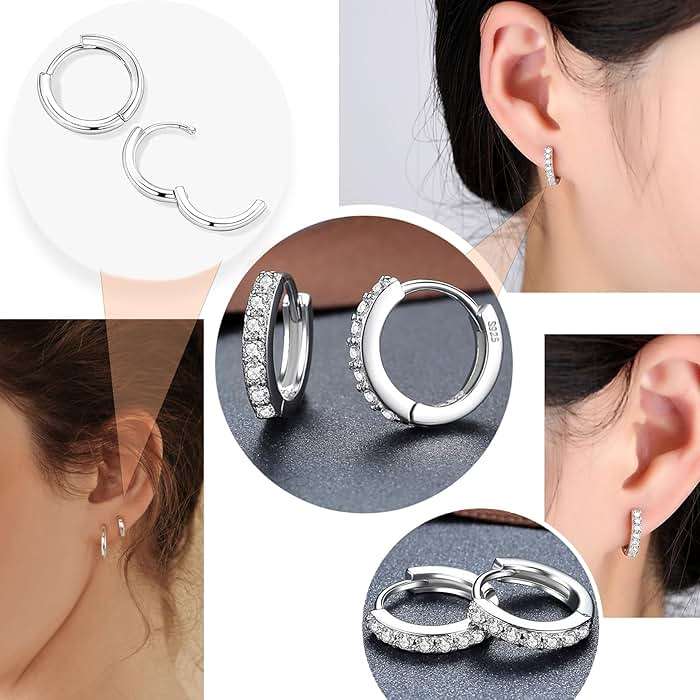 Surgical Steel Flat Back Earrings Set for Multiple Piercing Sensitive Ears,Sterling Silver Hypoallergenic Small Cartilage Huggie Hoop Earrings Titanium Tiny CZ Pearl Opal Stud Earrings for Women - Image 4