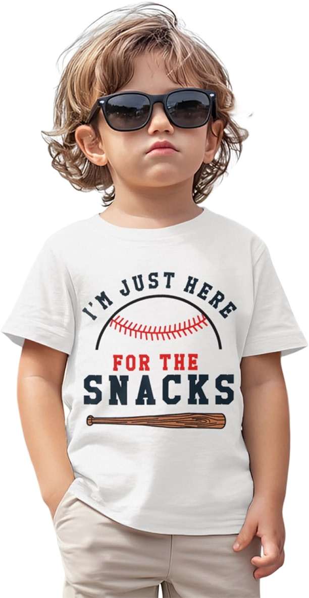 GLIGLITTR Baseball Shirt for Toddler Boys Girls I'm Just Here for the Snacks Funny Tshirt Kids Short Sleeve Summer Tee Tops - Image 1