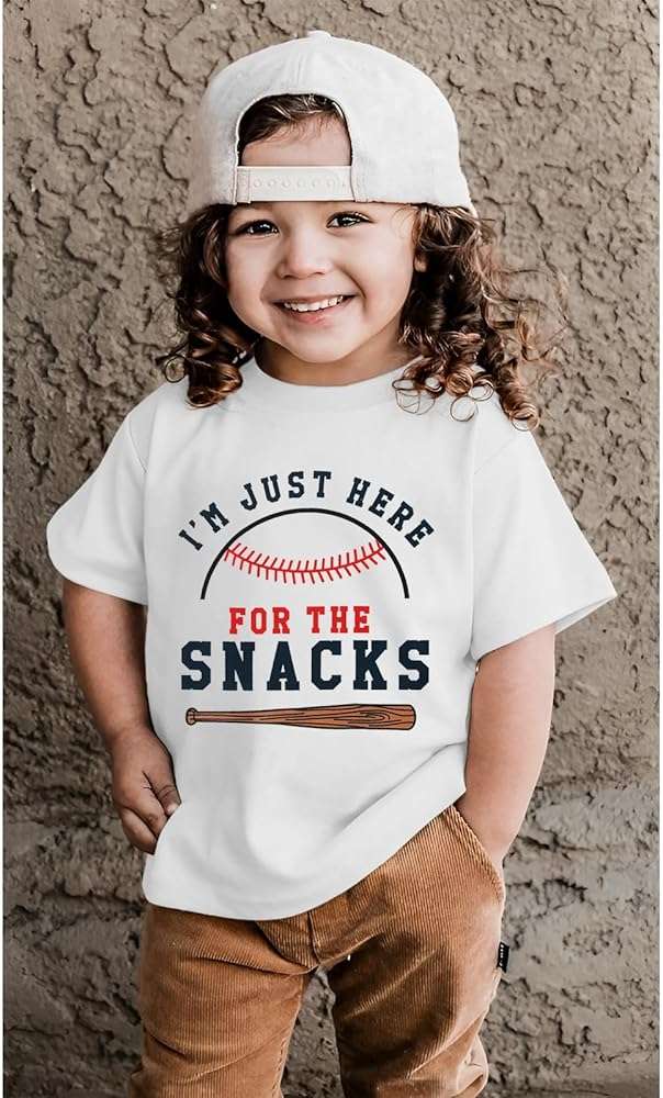 GLIGLITTR Baseball Shirt for Toddler Boys Girls I'm Just Here for the Snacks Funny Tshirt Kids Short Sleeve Summer Tee Tops - Image 2