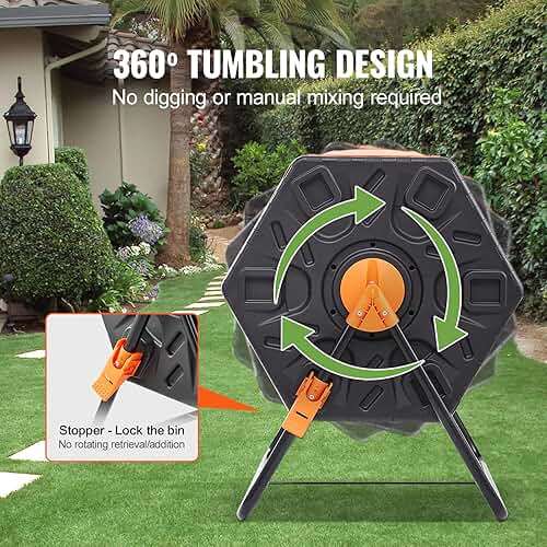 VEVOR Compost Bin, 37-Gal Dual Chamber Composting Tumbler, High Volume Two Rotating Chambers with 2 Sliding Door and Steel Frame, BPA Free Composter Bin Tumbler for Garden, Kitchen, Yard, Outdoor - Image 4